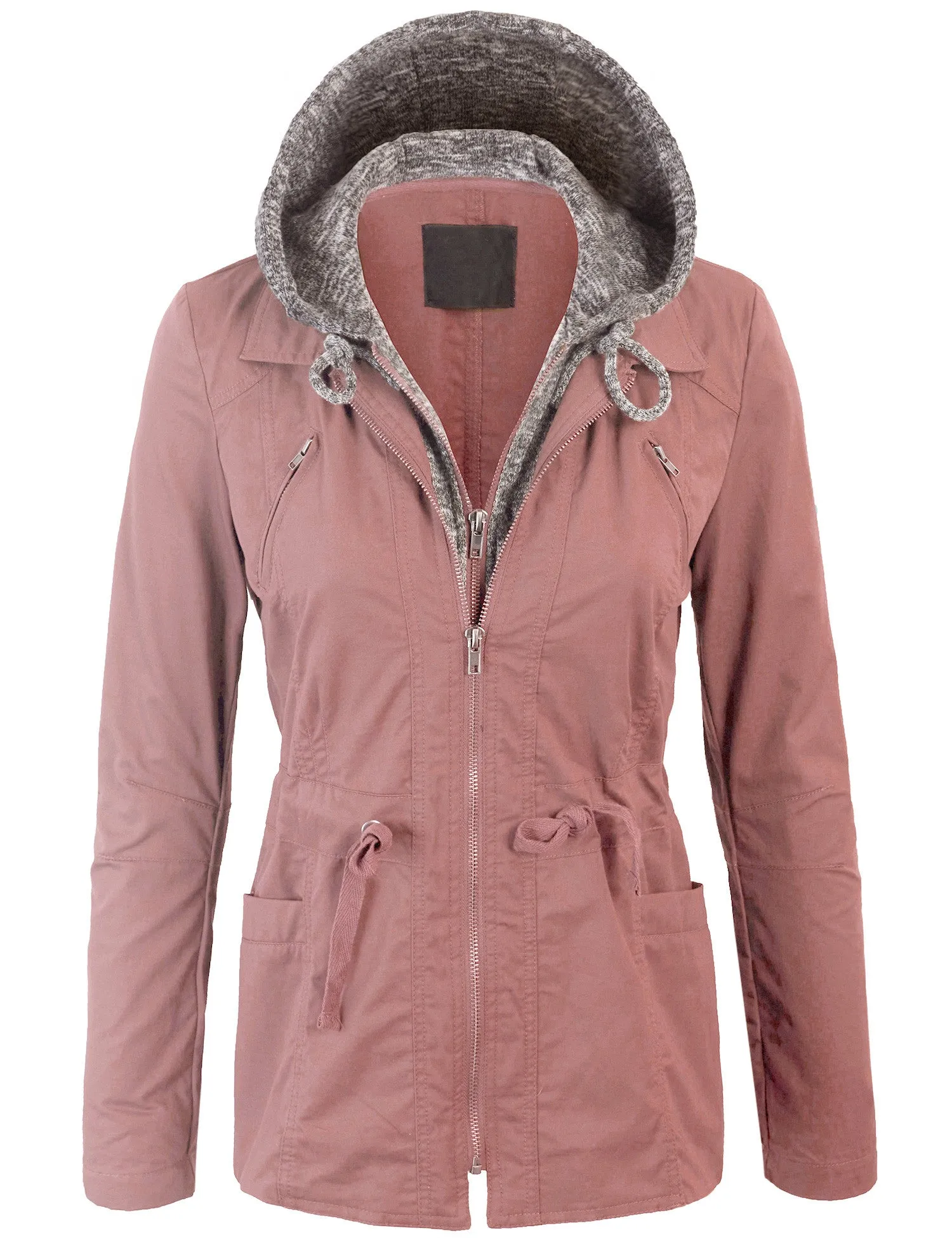 Military Anorak Jacket with Knit Hood and Pockets
