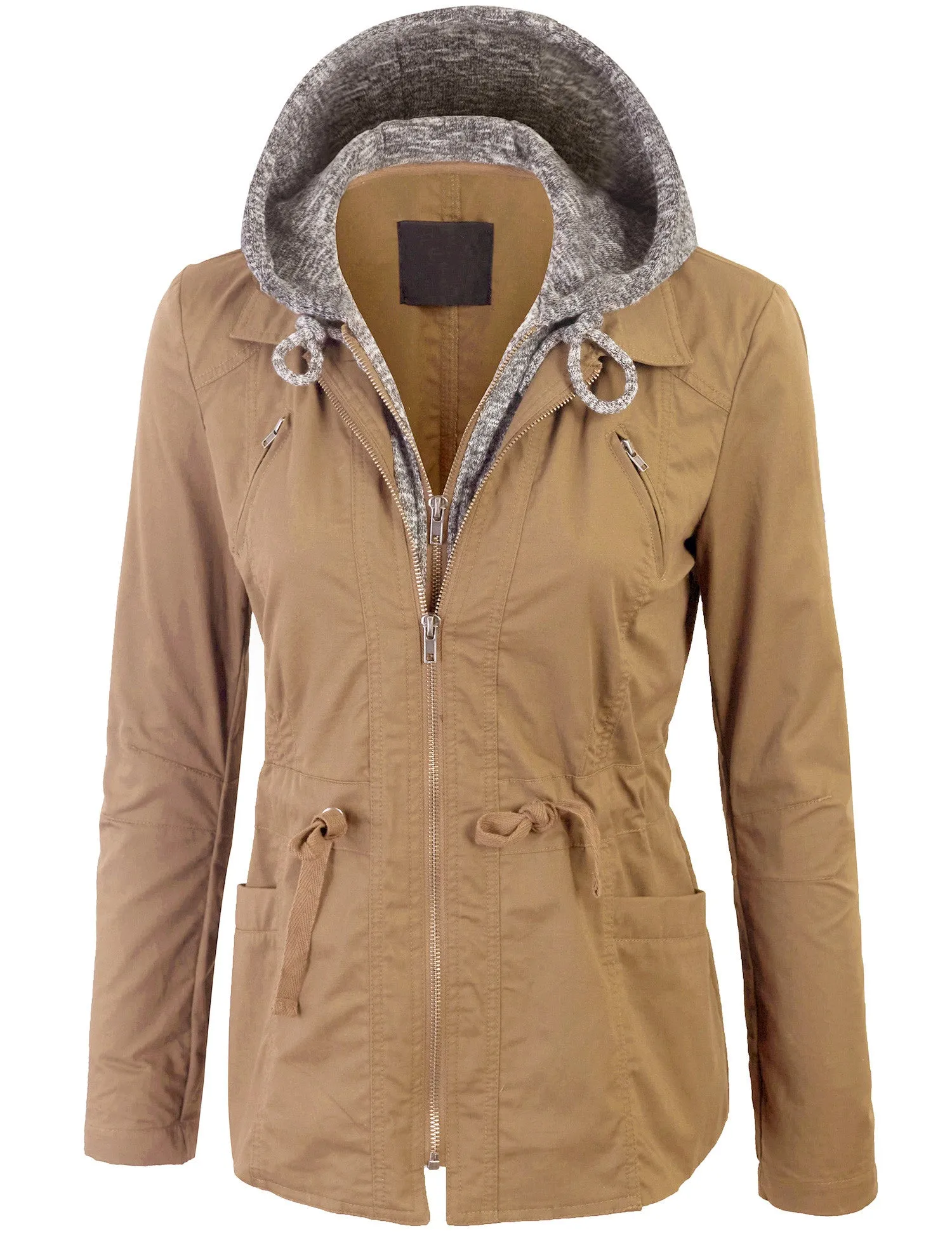 Military Anorak Jacket with Knit Hood and Pockets