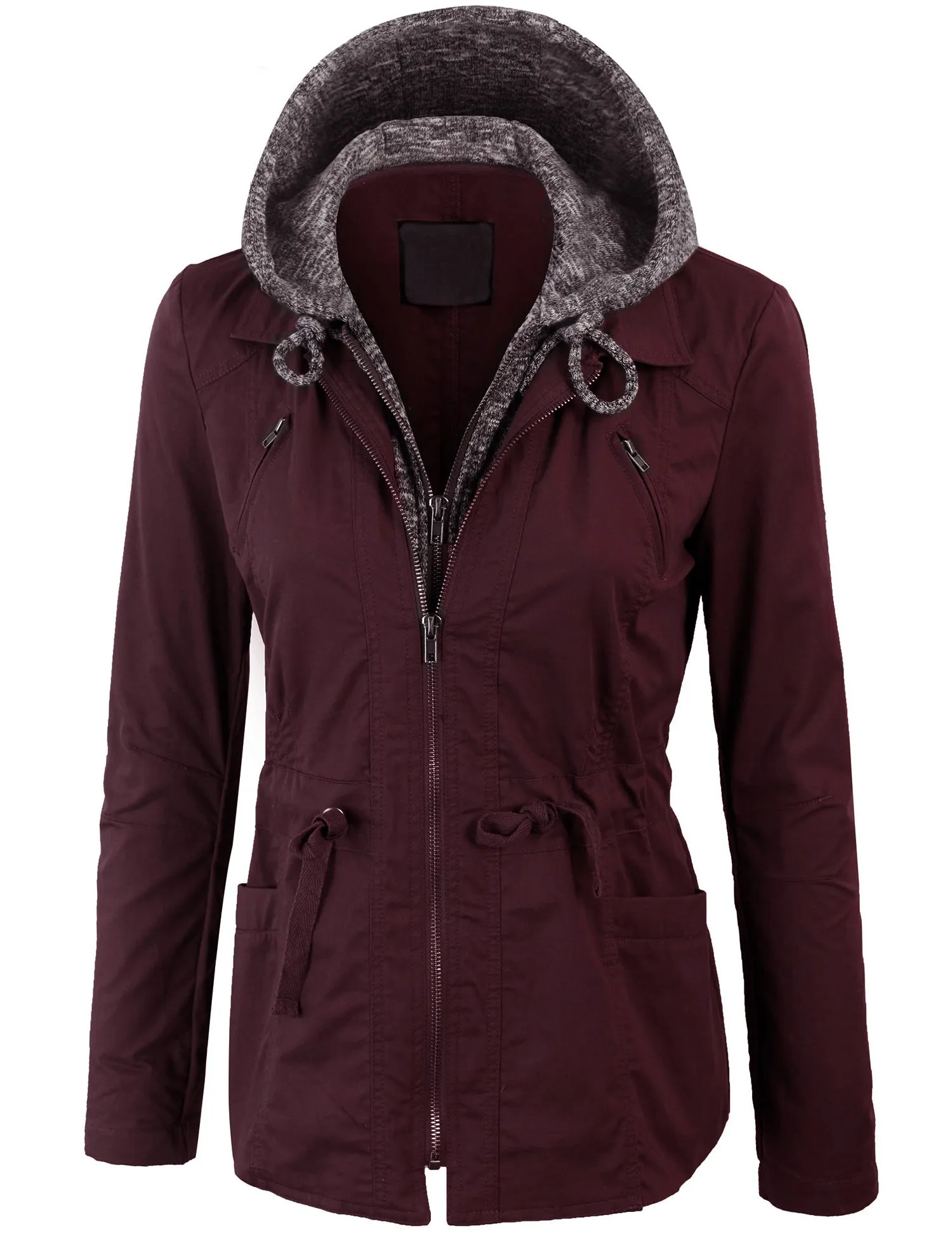 Military Anorak Jacket with Knit Hood and Pockets