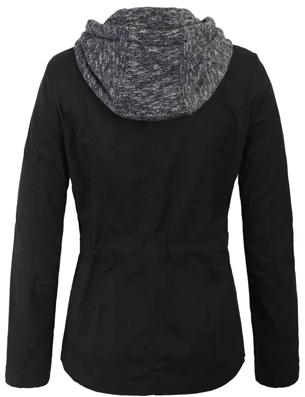 Military Anorak Jacket with Knit Hood and Pockets