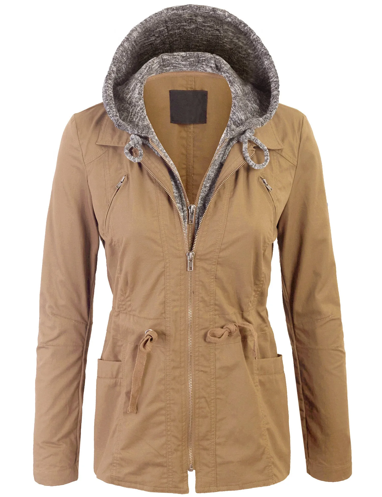 Military Anorak Jacket with Knit Hood and Pockets