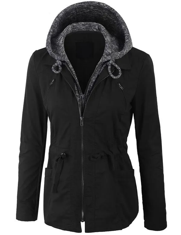 Military Anorak Jacket with Knit Hood and Pockets