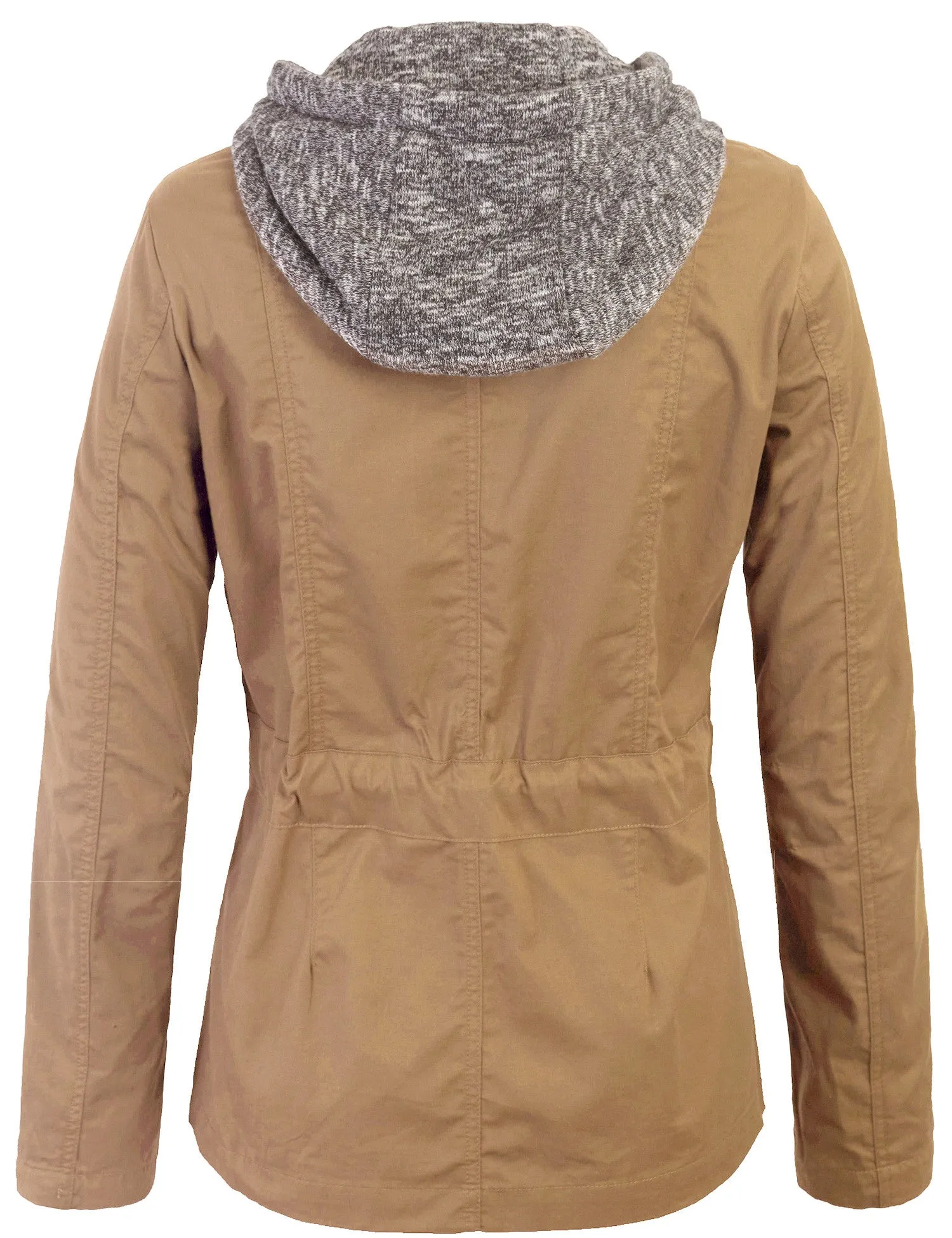 Military Anorak Jacket with Knit Hood and Pockets