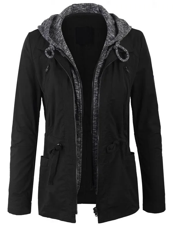 Military Anorak Jacket with Knit Hood and Pockets