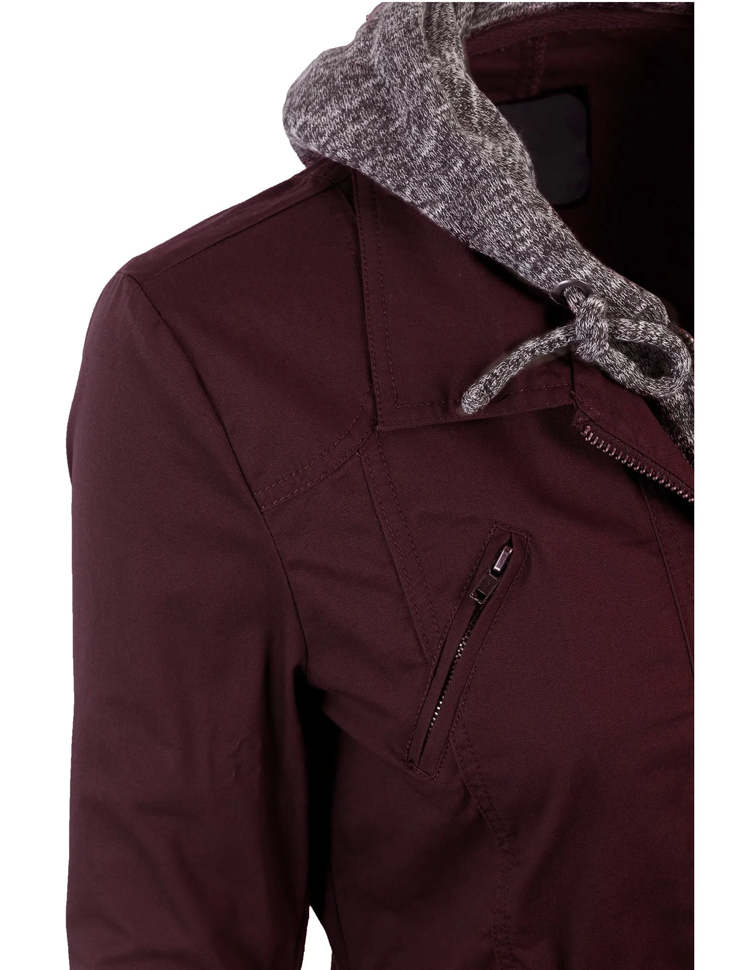 Military Anorak Jacket with Knit Hood and Pockets