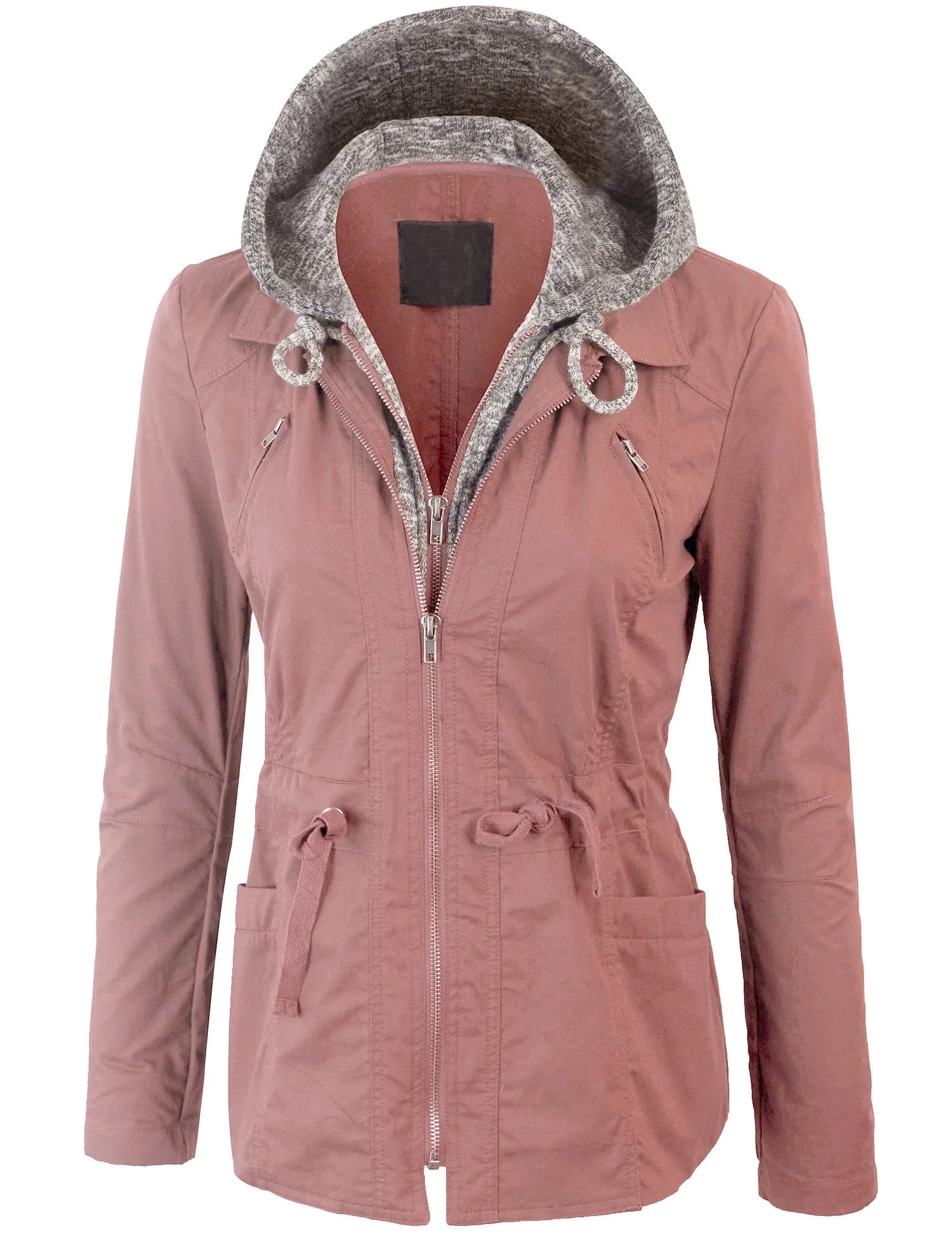 Military Anorak Jacket with Knit Hood and Pockets