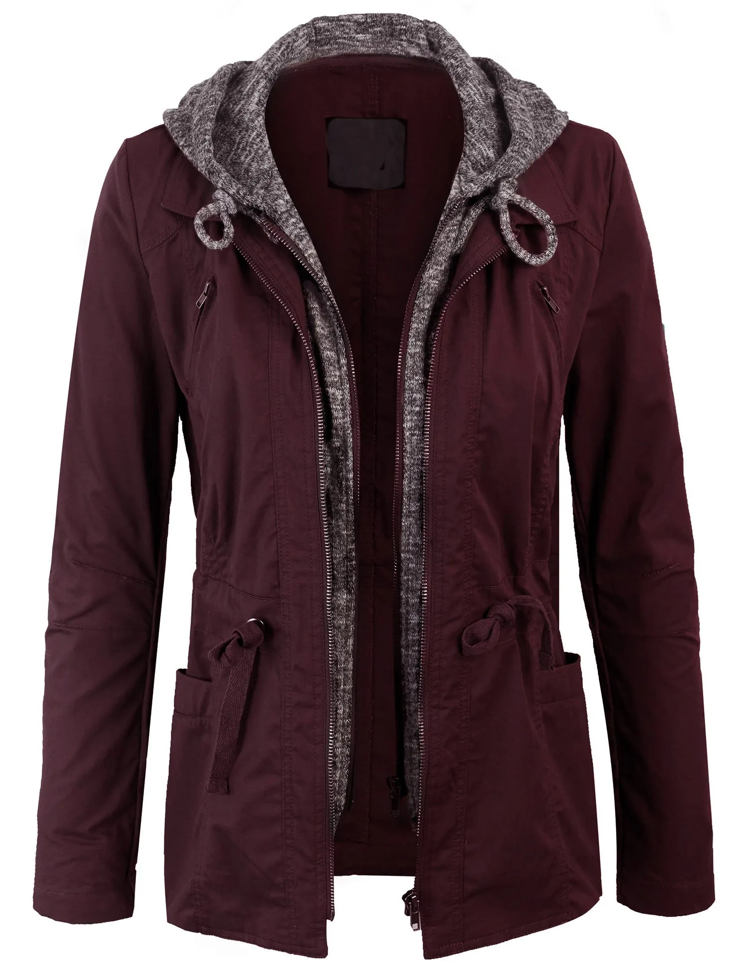 Military Anorak Jacket with Knit Hood and Pockets