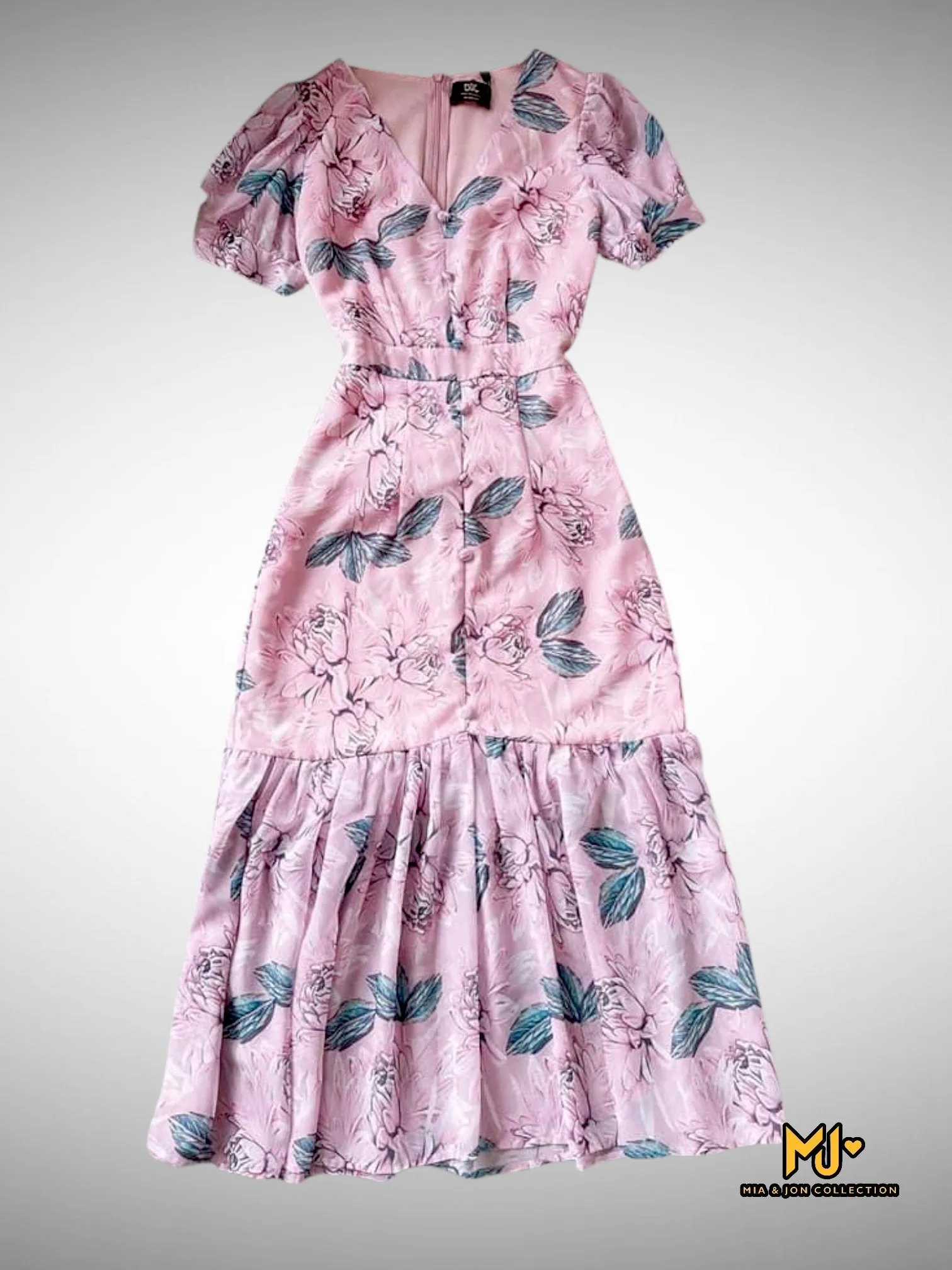 MJV1900 Floral Button Detail Mermaid Hem Dress