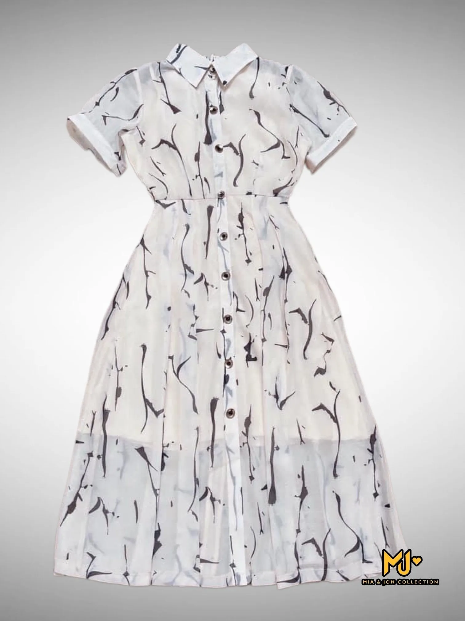 MJV2114 Flared Short-Sleeve Shirtdress