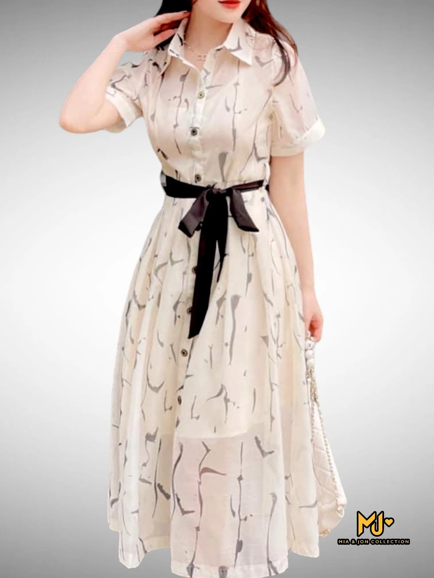 MJV2114 Flared Short-Sleeve Shirtdress