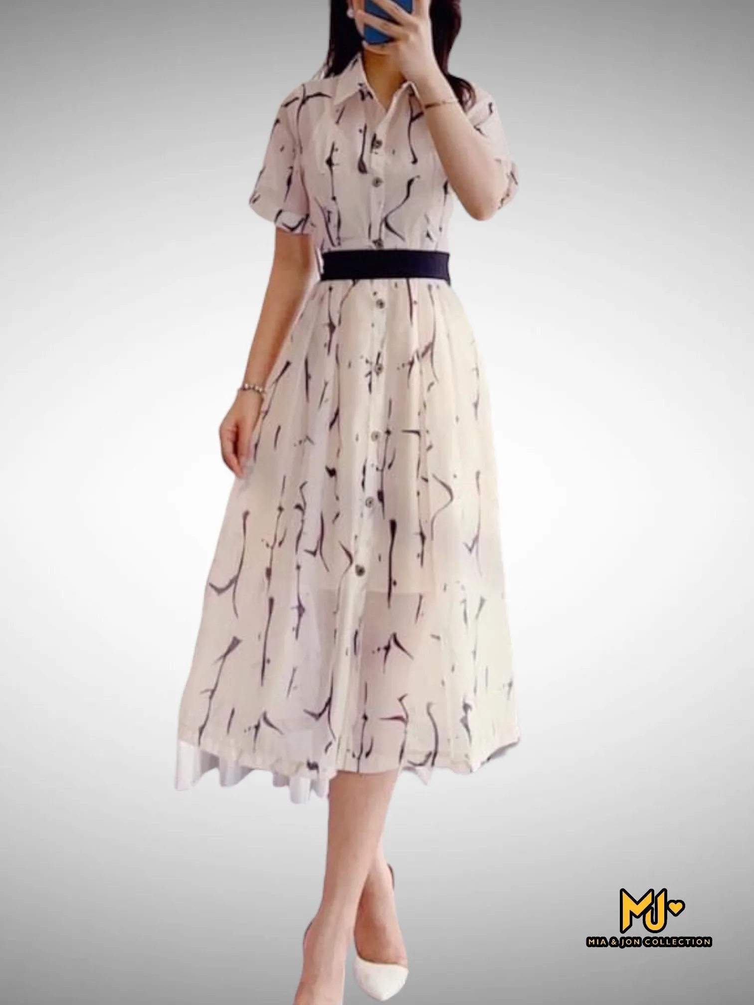 MJV2114 Flared Short-Sleeve Shirtdress