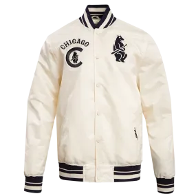 MLB CHICAGO CUBS RETRO CLASSIC MEN'S RIB SATIN JACKET (EGGSHELL/ MIDNIGHT NAVY)
