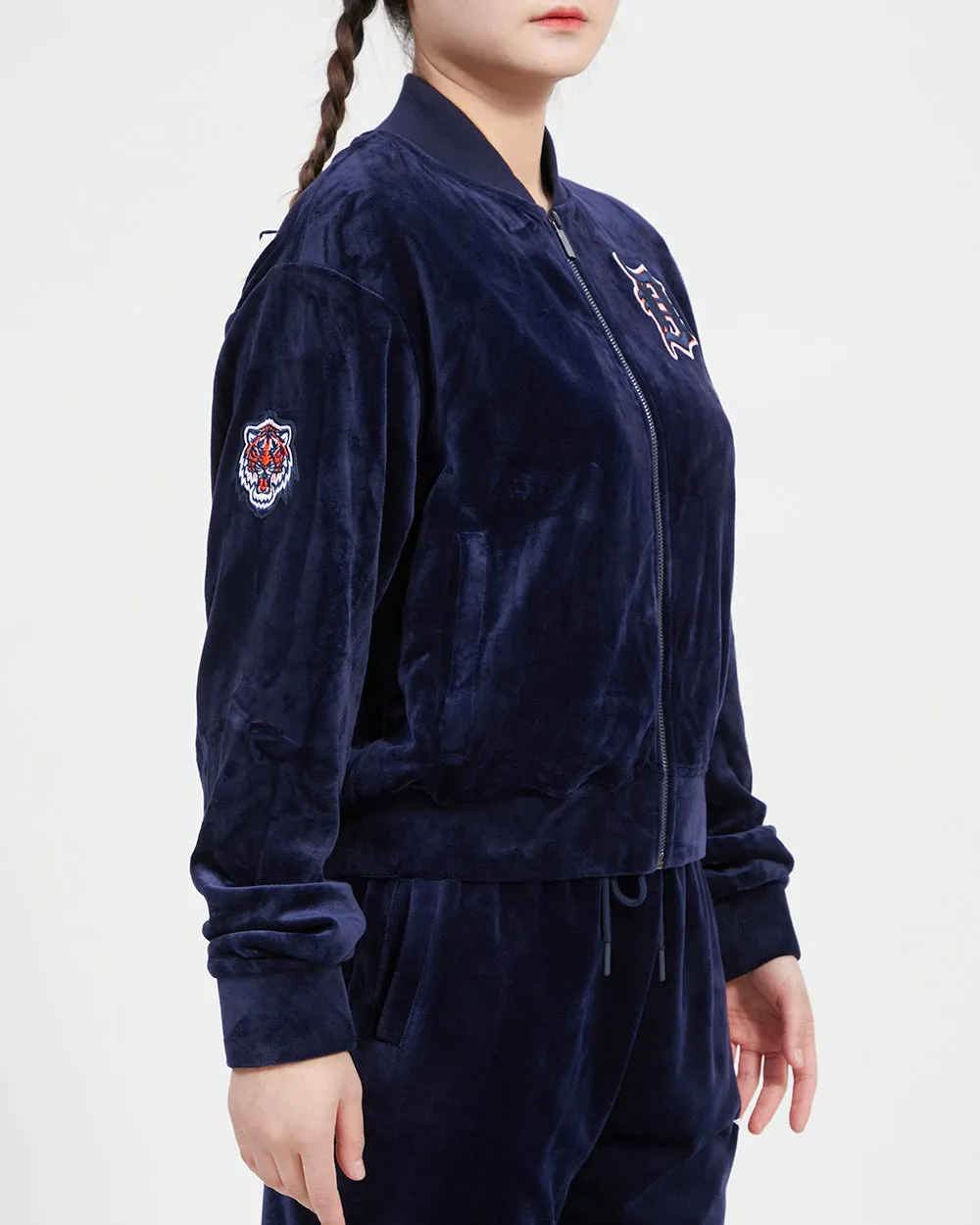 MLB DETROIT TIGERS CLASSIC WOMEN'S VELOUR FZ TRACK JACKET (MIDNIGHT NAVY)