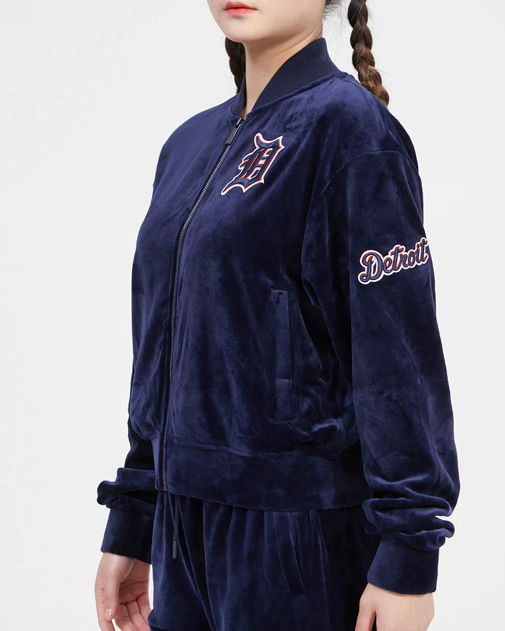 MLB DETROIT TIGERS CLASSIC WOMEN'S VELOUR FZ TRACK JACKET (MIDNIGHT NAVY)