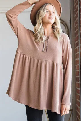 Mocha French Terry Babydoll Top