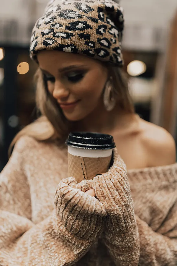 Mocha Moment Chenille Tunic Sweater In Iced Latte