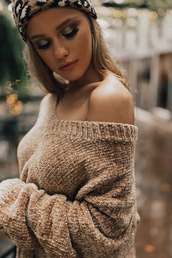 Mocha Moment Chenille Tunic Sweater In Iced Latte