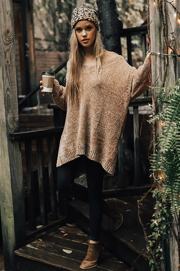 Mocha Moment Chenille Tunic Sweater In Iced Latte