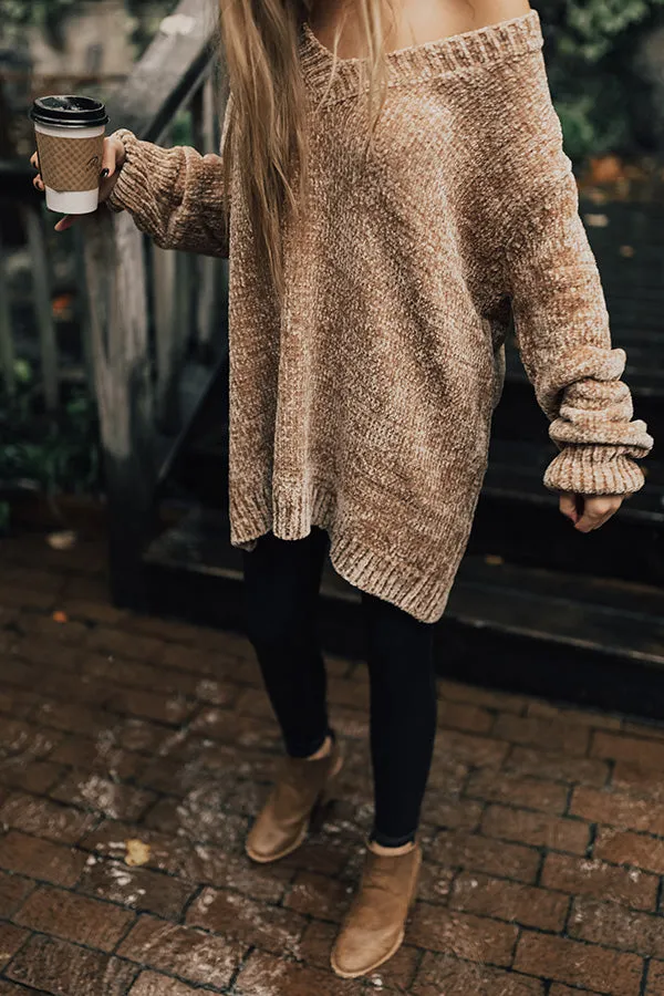 Mocha Moment Chenille Tunic Sweater In Iced Latte