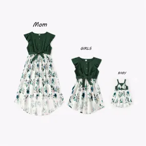 Mommy and Me Dress Summer Floral Midi Dresses Flounce Waist Tie Dress for Mom and Daughter