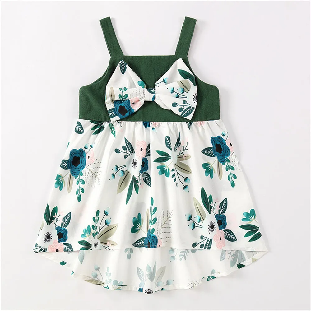 Mommy and Me Dress Summer Floral Midi Dresses Flounce Waist Tie Dress for Mom and Daughter