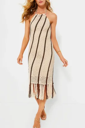 Moon River Halter Fringe Midi Dress
