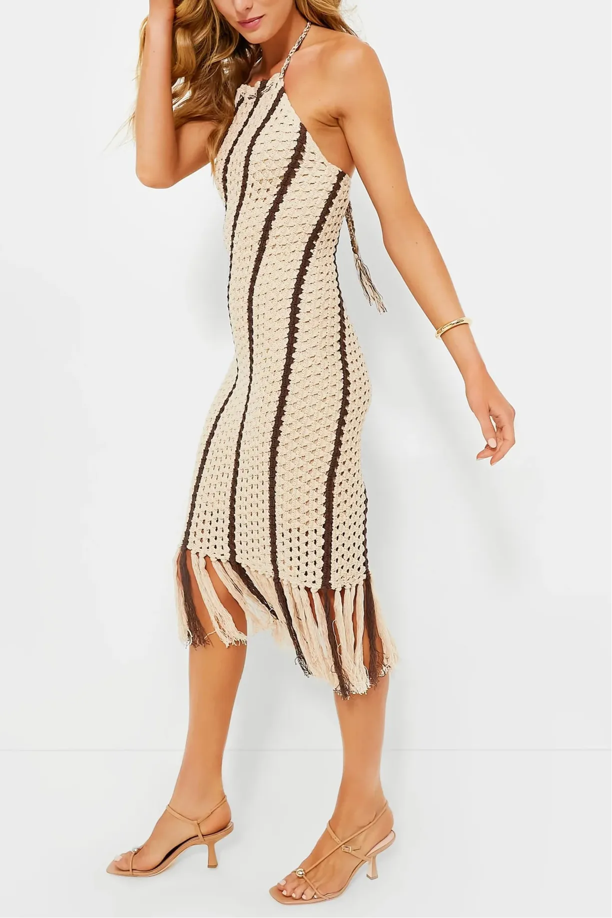 Moon River Halter Fringe Midi Dress