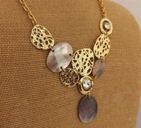 Mother of Pearl & Gold Tone Collar Necklace