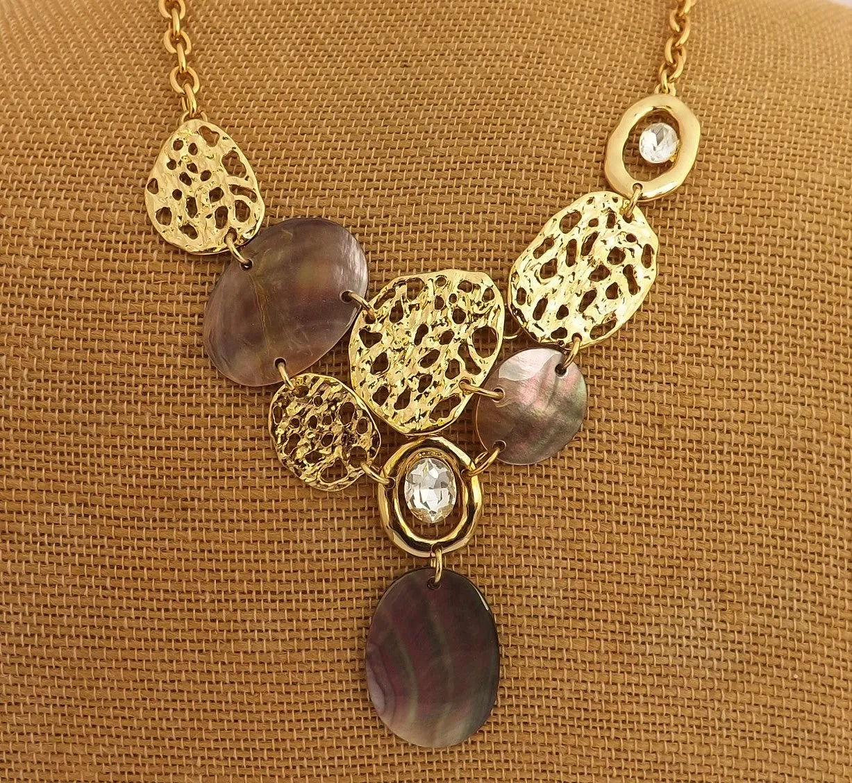 Mother of Pearl & Gold Tone Collar Necklace