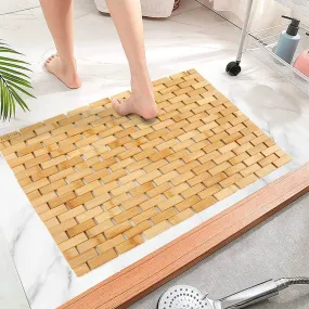 Mush Bamboo Wooden Bath Mat / Door Mat / Floor Mat for Home- Non Slip Quick Drying Mat for Bathroom , Kitchen, Patio, Spa, etc. made with Water-Resistant Organic Bamboo Wood with Anti Slip Silicone Pads (1,Natural Bamboo) 40*60