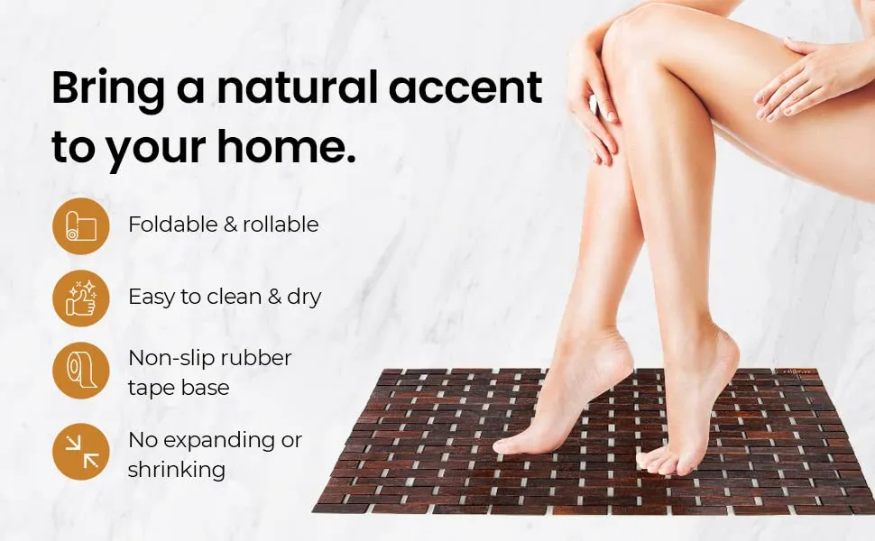 Mush Bamboo Wooden Bath Mat/Door Mat/Floor Mat | Non Slip Quick Drying Mat | Made with Water-Resistant Organic Bamboo Wood with Anti Slip Silicone Pads | Size : 40 * 60 cms | Pack of 1,Dark Brown