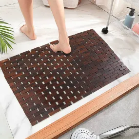 Mush Bamboo Wooden Bath Mat/Door Mat/Floor Mat | Non Slip Quick Drying Mat | Made with Water-Resistant Organic Bamboo Wood with Anti Slip Silicone Pads | Size : 40 * 60 cms | Pack of 1,Dark Brown