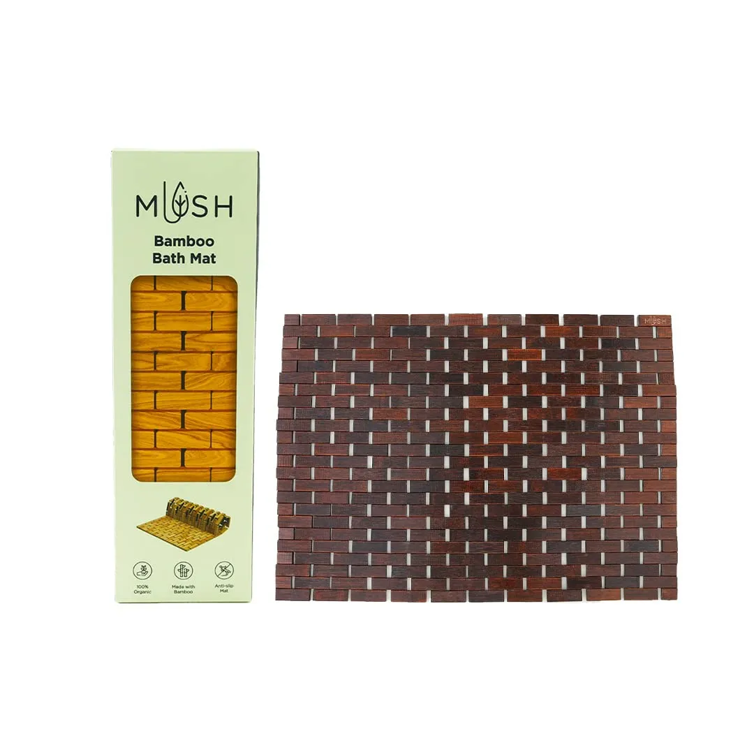 Mush Bamboo Wooden Bath Mat/Door Mat/Floor Mat | Non Slip Quick Drying Mat | Made with Water-Resistant Organic Bamboo Wood with Anti Slip Silicone Pads | Size : 40 * 60 cms | Pack of 1,Dark Brown