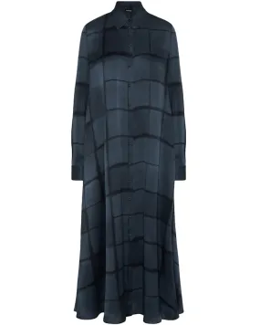 Navy Windowpane Check Maxi Dress
