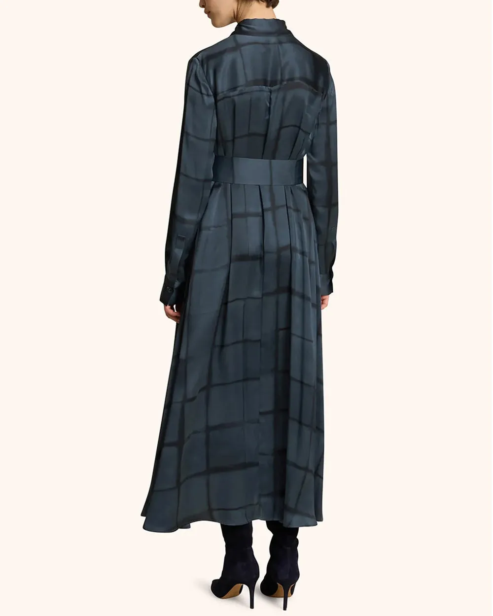 Navy Windowpane Check Maxi Dress