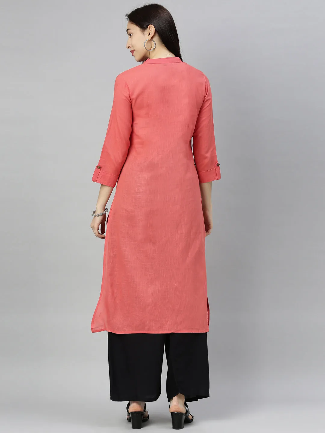 Neeru's Carrot Colour Slub Cotton Fabric Tunic "44"