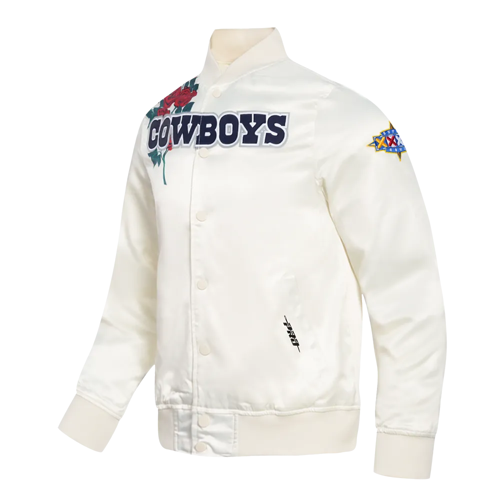 NFL DALLAS COWBOYS ROSES MEN'S SATIN JACKET (EGGSHELL / MULTI)