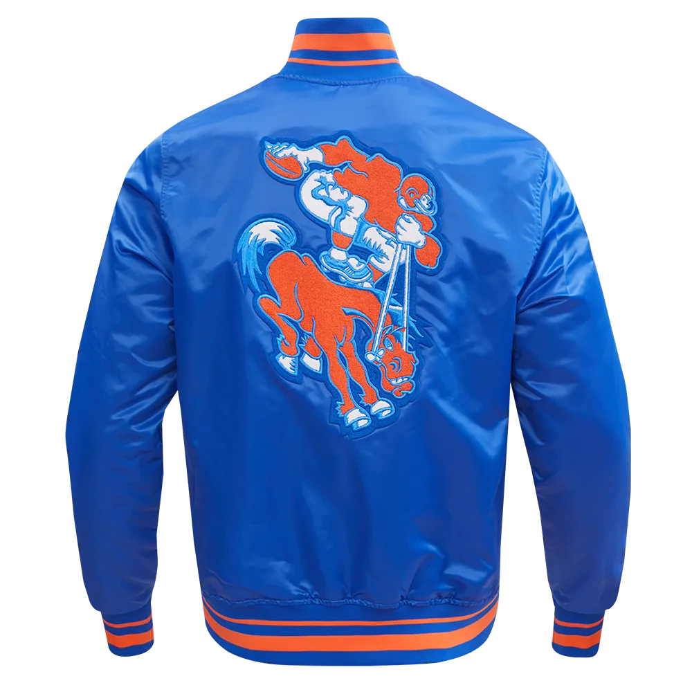 NFL DENVER BRONCOS RETRO CLASSIC MEN'S RIB SATIN JACKET (ROYAL BLUE/ORANGE)