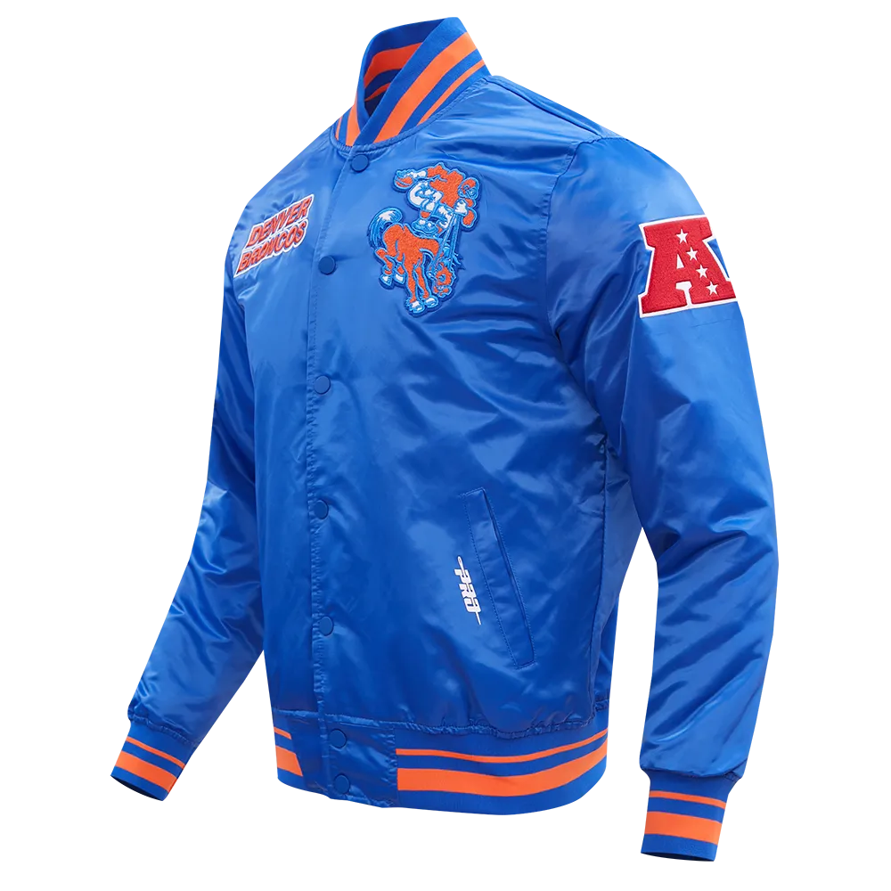 NFL DENVER BRONCOS RETRO CLASSIC MEN'S RIB SATIN JACKET (ROYAL BLUE/ORANGE)