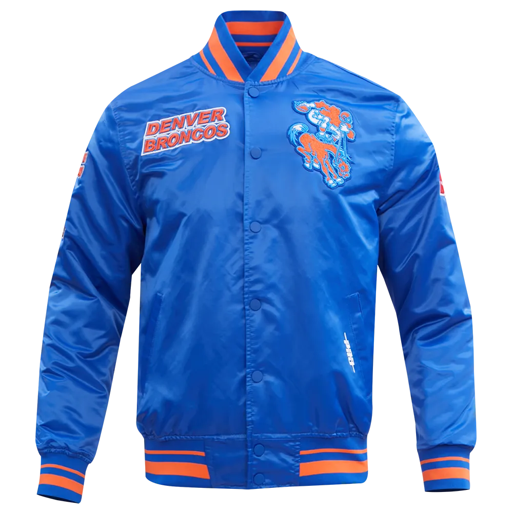 NFL DENVER BRONCOS RETRO CLASSIC MEN'S RIB SATIN JACKET (ROYAL BLUE/ORANGE)