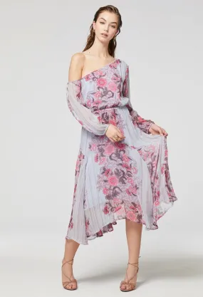 ONCE WAS ISABELLA VISCOSE CHIFFON ASYMMETRICAL SHOULDER DRESS