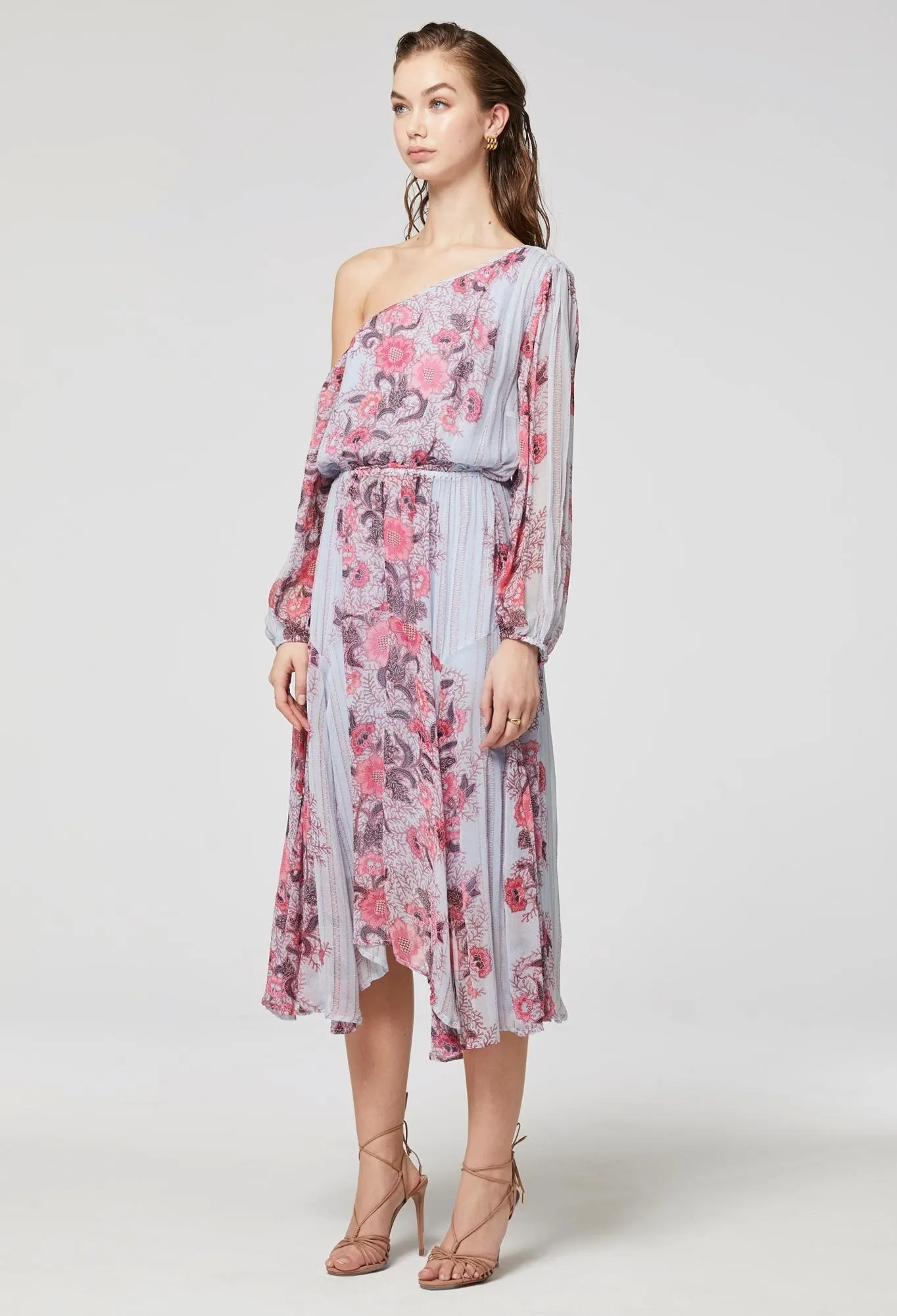 ONCE WAS ISABELLA VISCOSE CHIFFON ASYMMETRICAL SHOULDER DRESS
