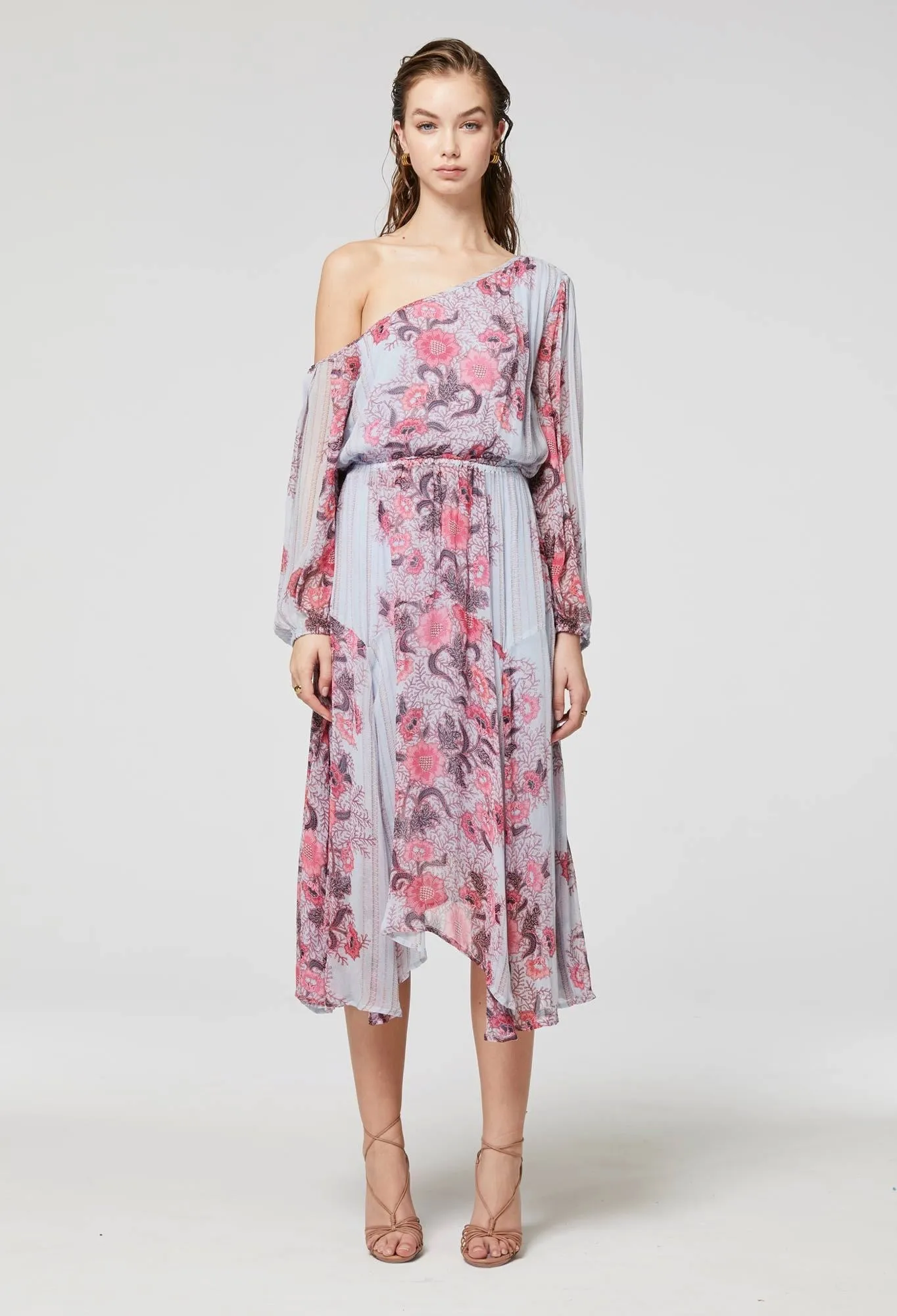 ONCE WAS ISABELLA VISCOSE CHIFFON ASYMMETRICAL SHOULDER DRESS