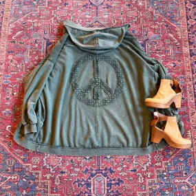 Peace Patch Mineral Wash Cardigan Hoodie - Olive Green