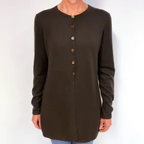 Peppercorn Brown Cashmere Buttoned Crew Neck Tunic Medium