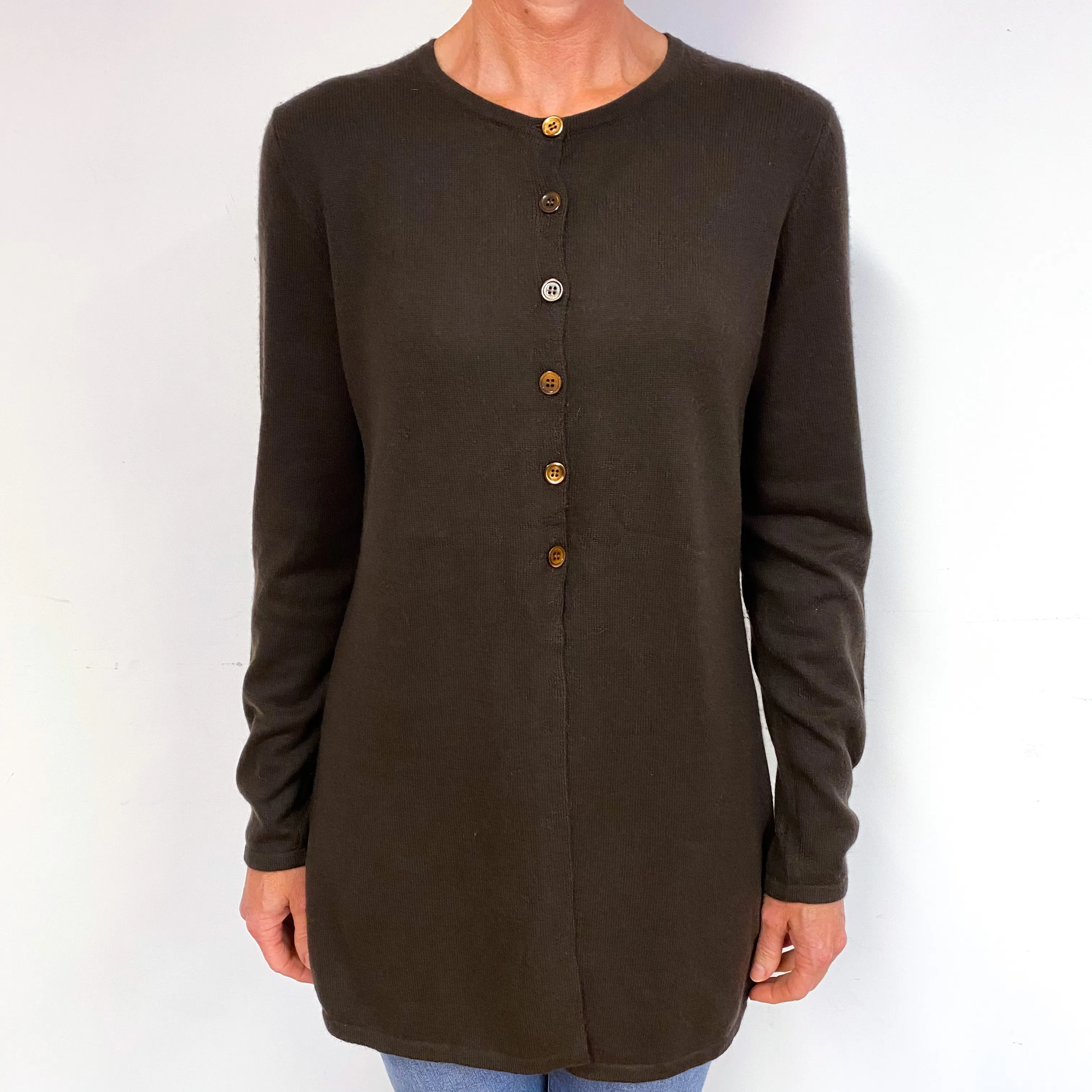 Peppercorn Brown Cashmere Buttoned Crew Neck Tunic Medium