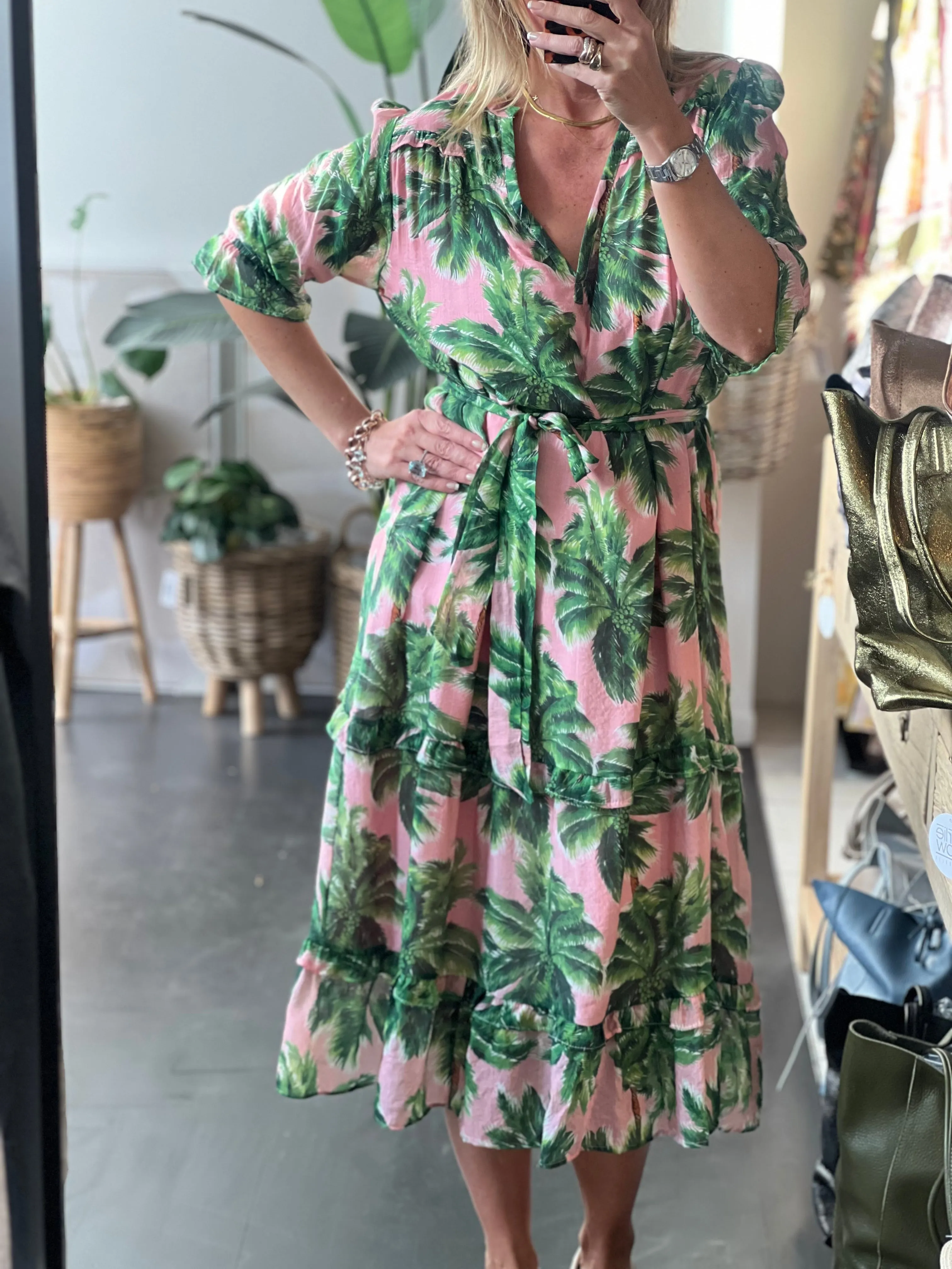 Pink Palms Pacifico Midi Dress