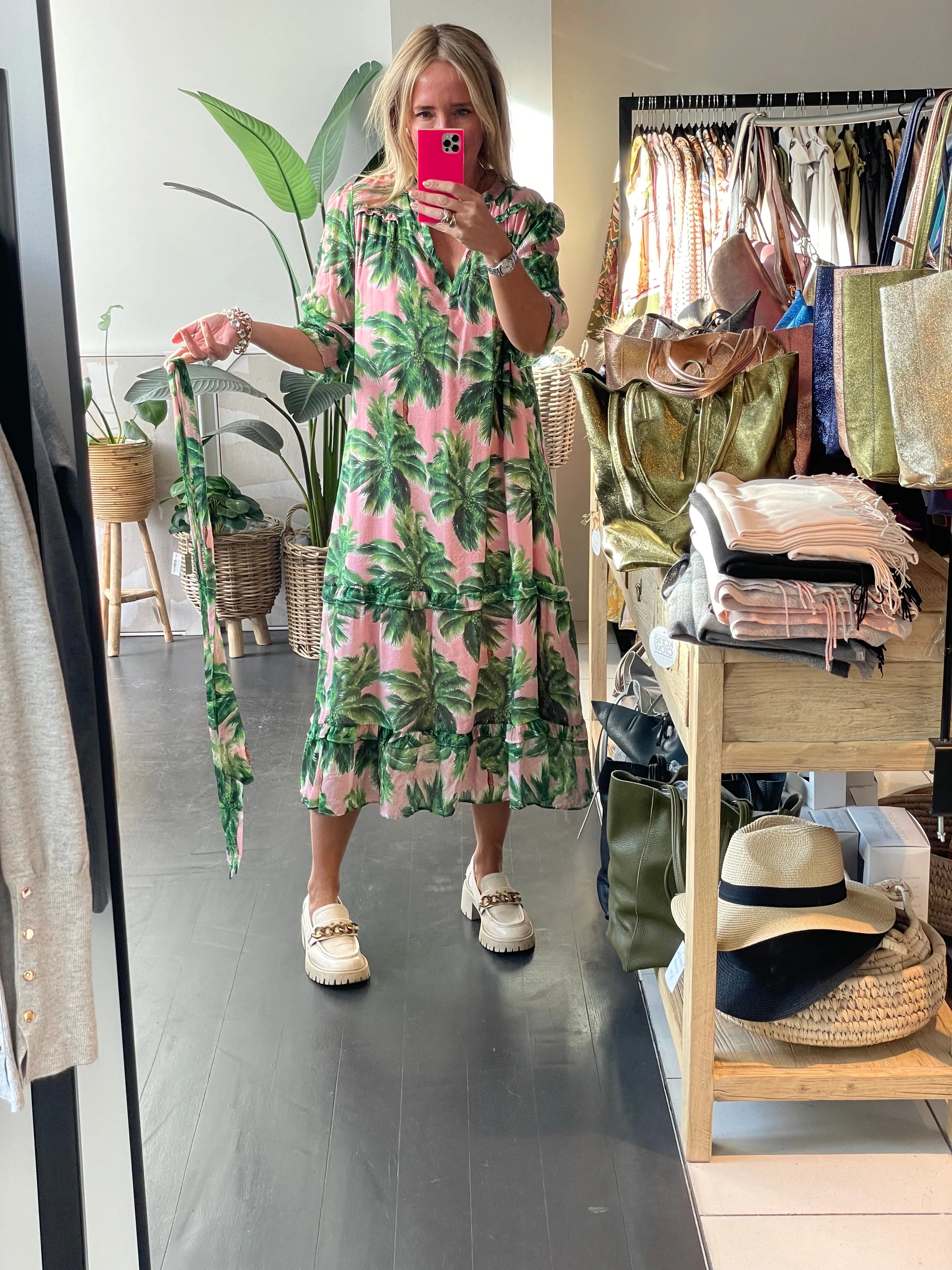 Pink Palms Pacifico Midi Dress