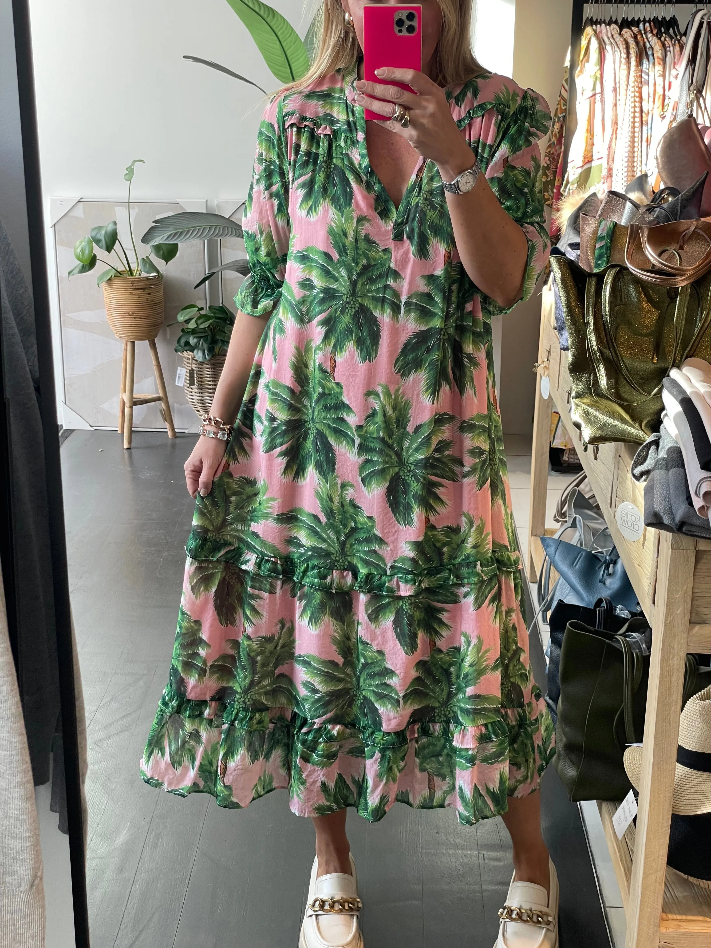 Pink Palms Pacifico Midi Dress