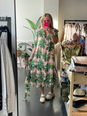 Pink Palms Pacifico Midi Dress